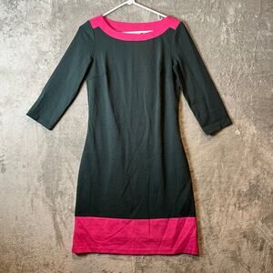 Boden Siobhan Ponte Dress Dark Gray Bright Pink Trim Lined 3/4 Sleeve Size‎ 2 R
